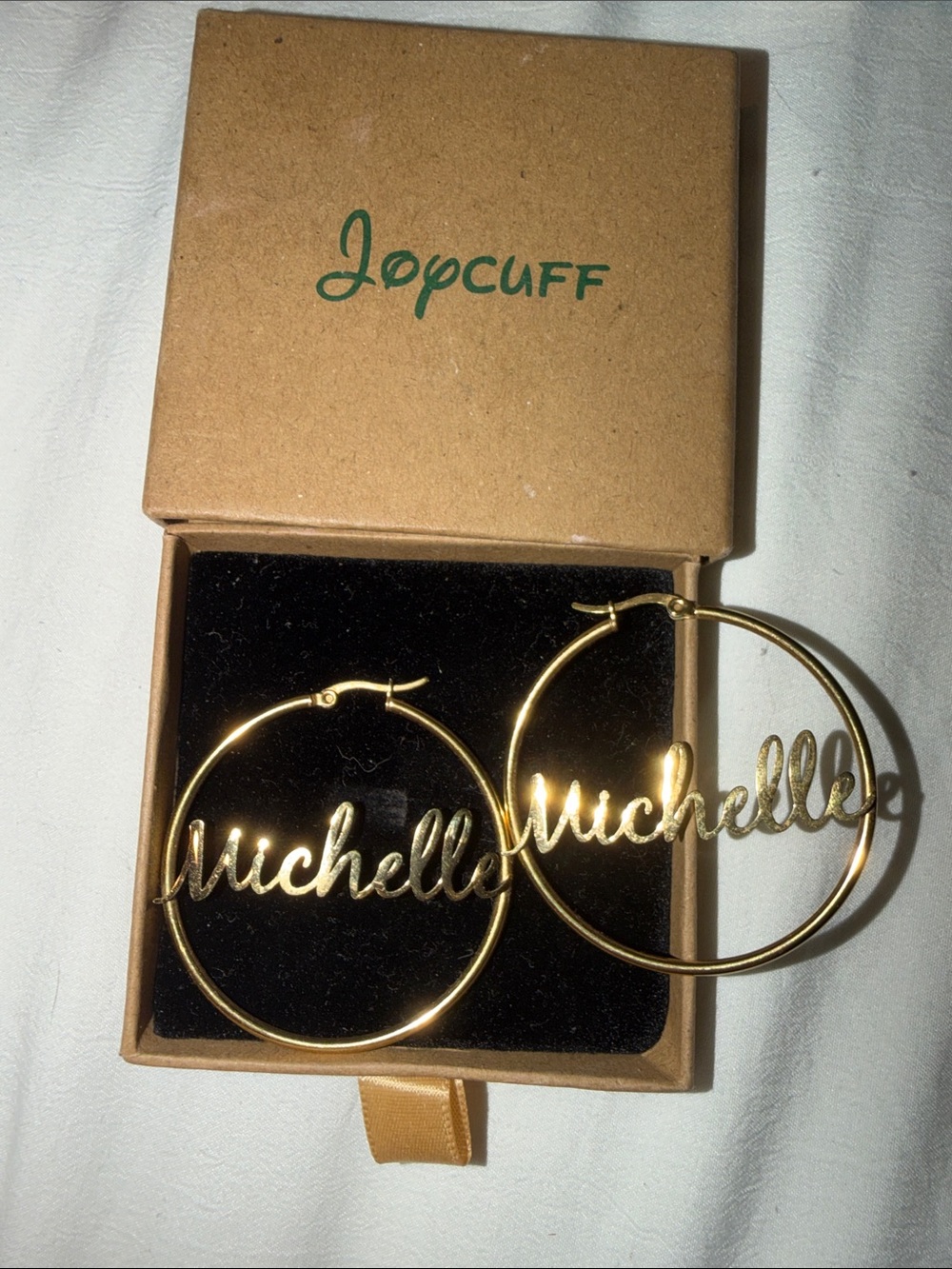 Michelle Name Hoop Earrings in Gold